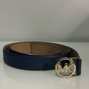Michael Kors Dark Blue Belt with Gold MK Buckle
